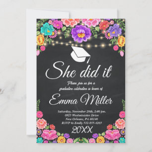 She Did It, Mexican Chalkboard Graduation Invitation