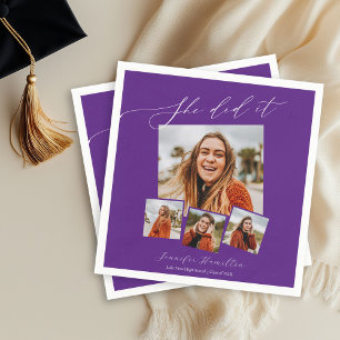 She Did It Minimalist Photo Grad Party  Napkin