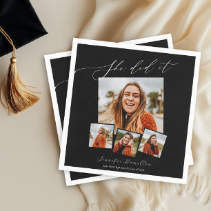 She Did It Minimalist Photo Grad Party Napkin
