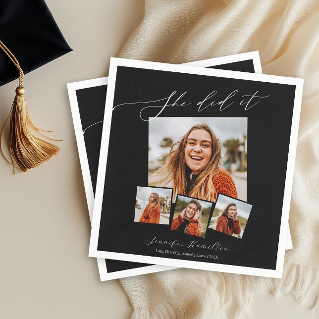 She Did It Minimalist Photo Grad Party  Napkin (Creator Uploaded)