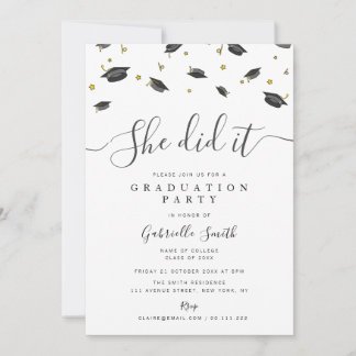 SHE DID IT! Modern Graduation Party Invitation