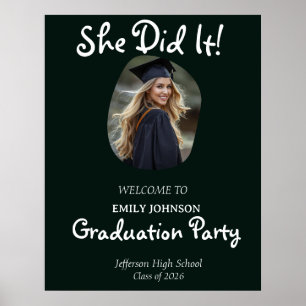 She Did It! Modern Photo Graduation Party  Poster