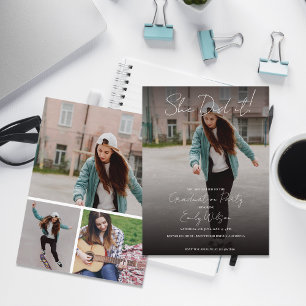 She Did It Multi Photo Graduation Party Invitation Postcard