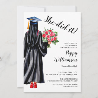 She Did It Muslim Hijab Watercolor Graduation Invitation