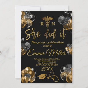 She Did It - Nursing School Gold Graduation Party Invitation