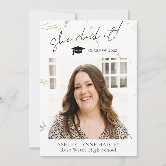 She Did It Photo Graduation Announcement (Front)