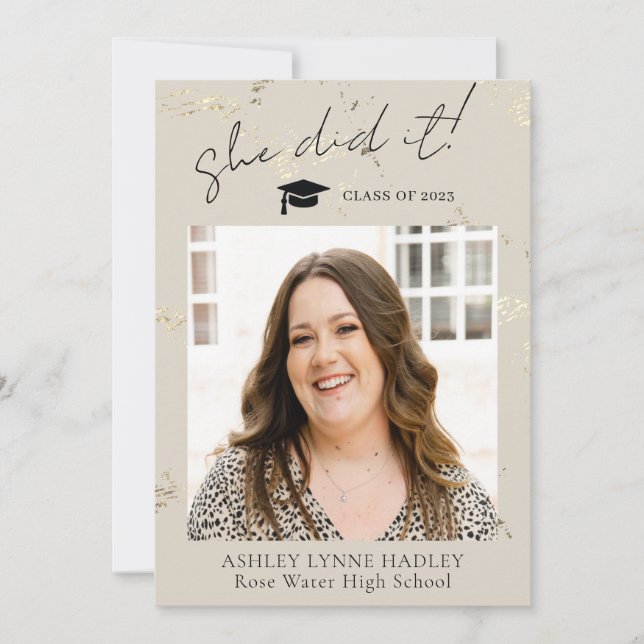 She Did It Photo Graduation Announcement (Front)