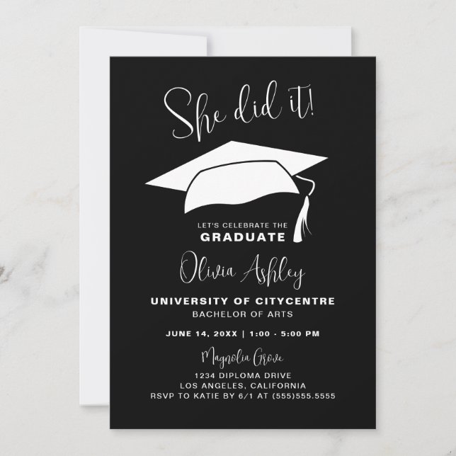 She Did It Photo Graduation Invitation (Front)