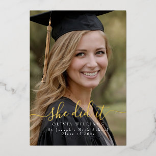 She did it Photo Graduation Party Gold