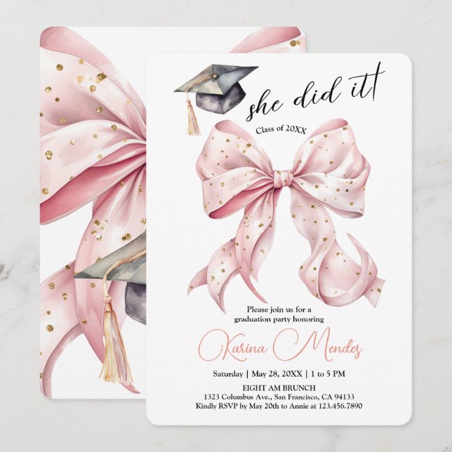 She Did it Rose Gold Graduation Invitation (Front/Back)
