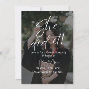 She Did It Script Fully Editable Graduation  Invitation