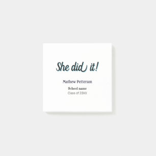 She did it simple black classy modern graduation post-it notes