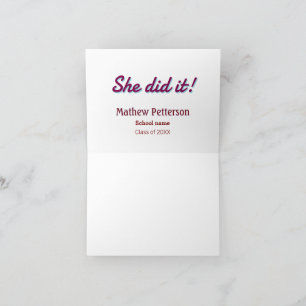 She did it simple black classy modern graduation thank you card