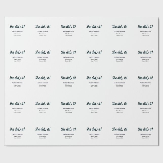 She did it simple black classy modern graduation wrapping paper (Flat)