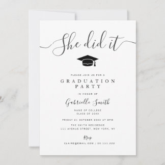 SHE DID IT! Simple Graduation Party Invitation