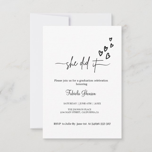 She  did it simple grauation celebration honouring invitation (Front)