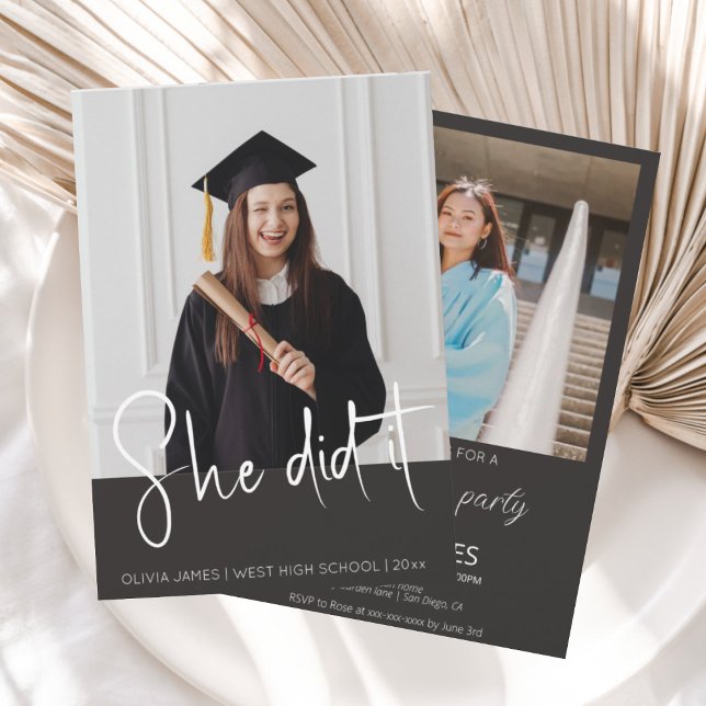 She did it typography photo graduation  invitation (Creator Uploaded)