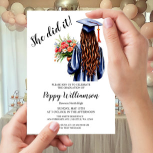 She Did It Watercolor Graduation  Invitation