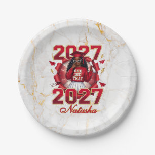 She Did That African American Girl 2027 Graduation Paper Plate