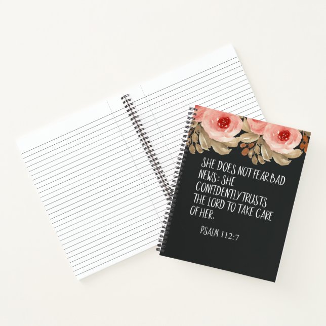 She Does Not Fear Bad News Psalm 112:7 Christian Notebook (Inside)