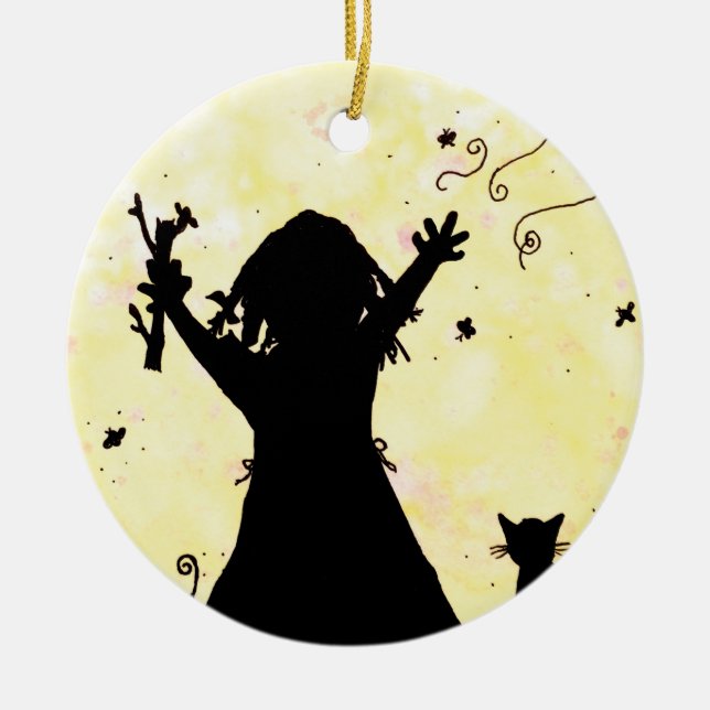 She Dreams of Magic in the Moon Ceramic Tree Decoration (Front)