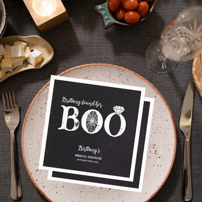She Found Her Boo Black Halloween Bridal Shower Napkin (Creator Uploaded)