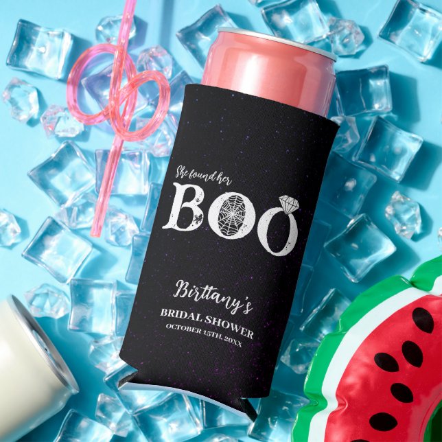 She Found Her Boo Black Halloween Bridal Shower Seltzer Can Cooler (In Situ Summer)