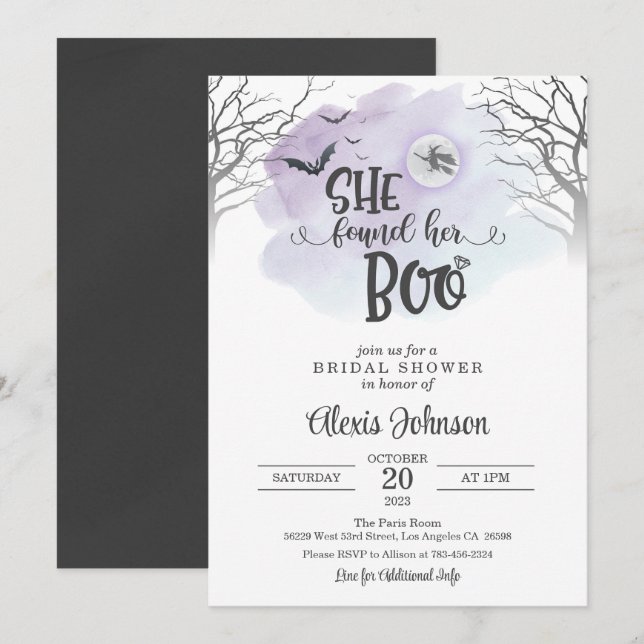 She Found Her Boo Bridal Shower (Purple) Invitation (Front/Back)