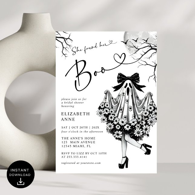 She Found Her Boo Ghost Floral  Bridal Shower Invitation (Creator Uploaded)