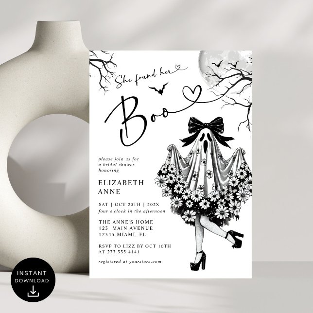 She Found Her Boo Ghost Floral  Bridal Shower Invitation (Creator Uploaded)