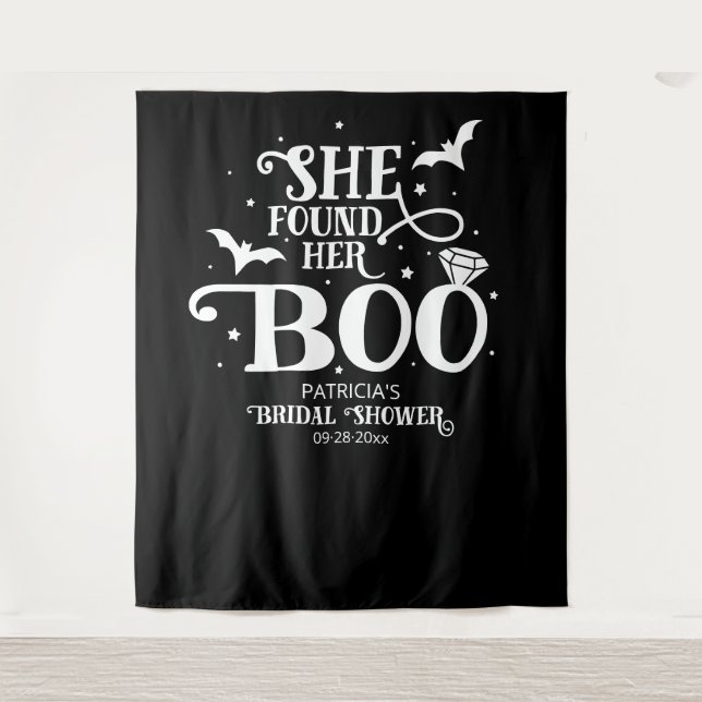 She Found Her Boo Halloween Bridal Shower Backdrop Tapestry (Front)