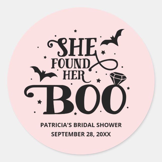 She Found Her Boo Halloween Bridal Shower Classic  Classic Round Sticker (Front)
