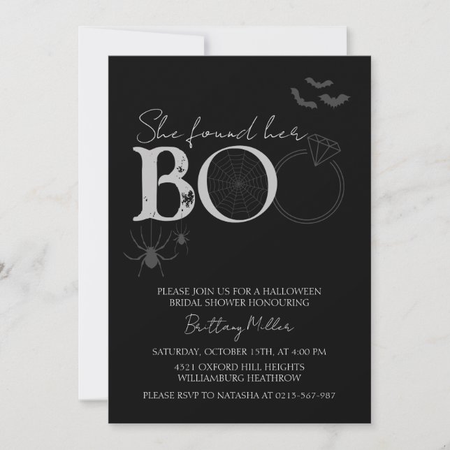 She Found Her Boo Halloween Bridal Shower Invitation (Front)