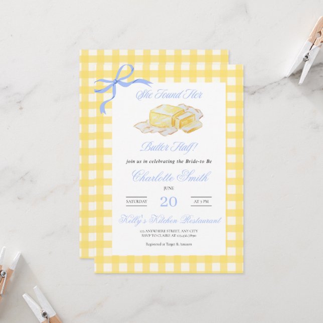 She Found Her Butter Half Bridal Shower Invite (Front/Back In Situ)