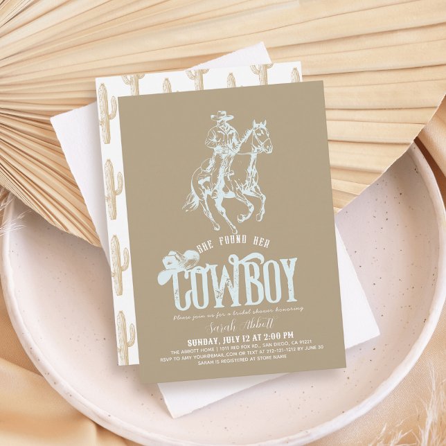 She Found Her Cowboy Sand Beige Bridal Shower Invitation (Creator Uploaded)