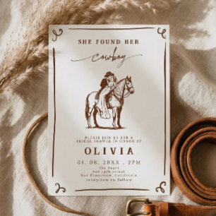 She Found Her Cowboy Western Striped Bridal shower Invitation
