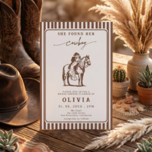She Found Her Cowboy Western Striped Bridal shower Invitation