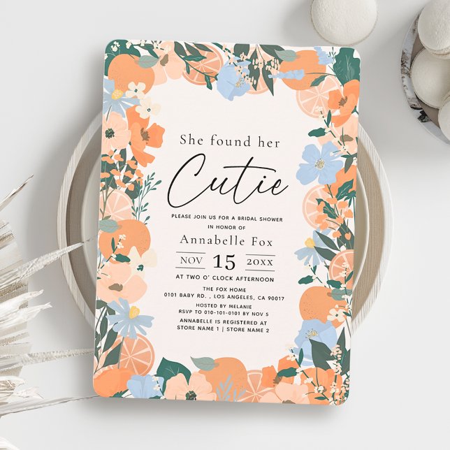 She found her Cutie Orange Floral Bridal Shower Invitation (Creator Uploaded)