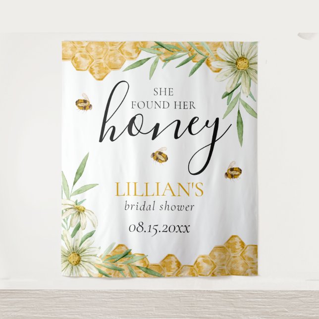 She Found Her Honey Bee Bridal Shower Backdrop Tapestry (Front)