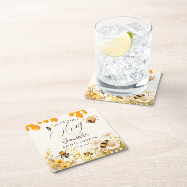 She found her honey Bee bridal shower Square Paper Coaster (Insitu)