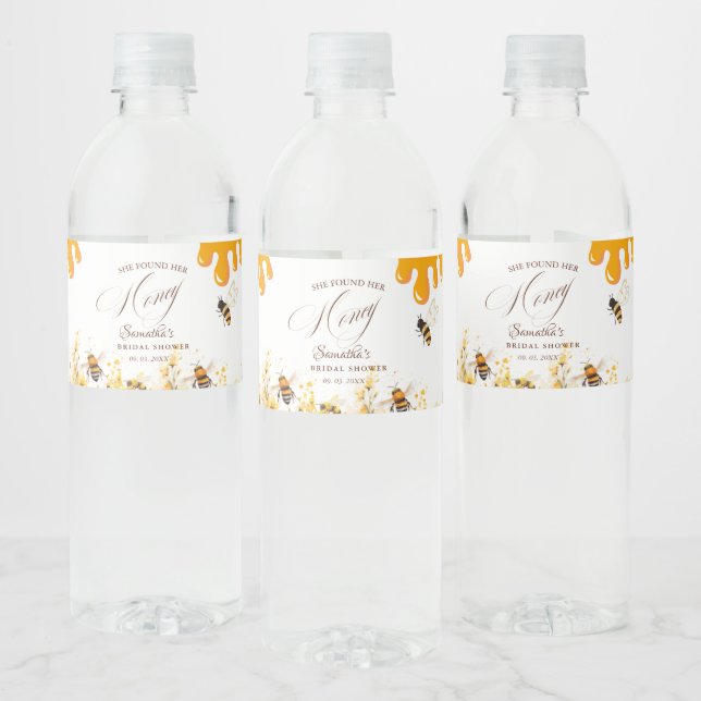 She found her honey Bee bridal shower Water Bottle Label (Bottles)