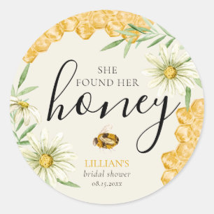 She Found Her Honey Bee Daisy Floral Bridal Shower Classic Round Sticker