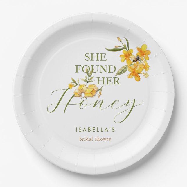 She Found Her Honey Bee Floral Bridal Shower Paper Plate (Front)