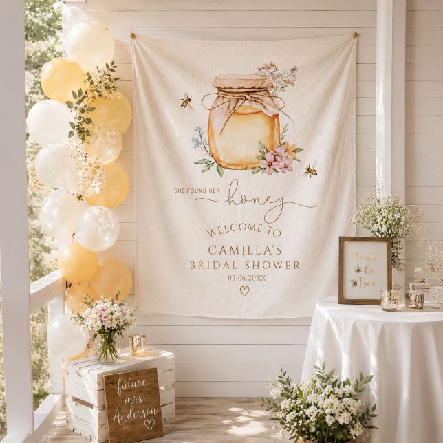 She Found Her Honey Bridal Shower Backdrop Tapestry (Creator Uploaded)