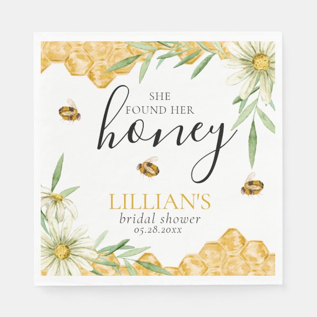 She Found Her Honey Bridal Shower Floral Bee  Napkin (Front)