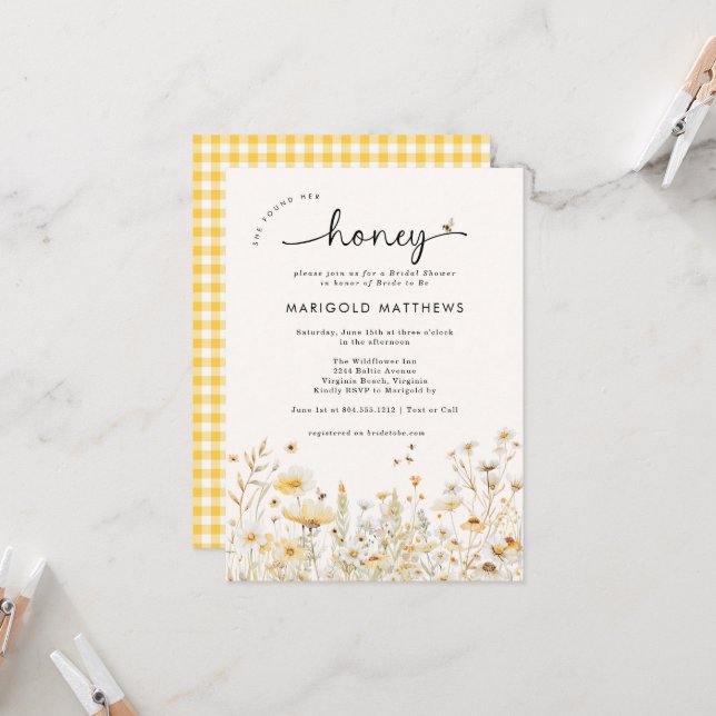 She Found Her Honey Bridal Shower Invitation (Front/Back In Situ)