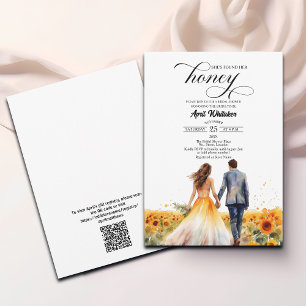 She Found Her Honey Couple and Sunflowers Bridal   Invitation