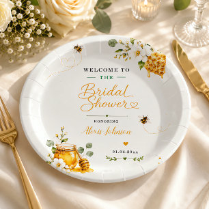She Found Her Honey Elegant Floral Gold Custom Paper Plate
