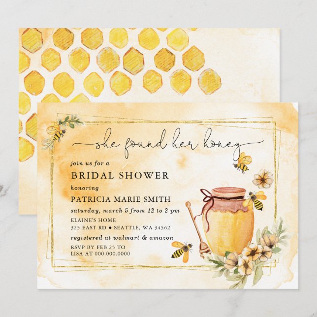 She Found Her Honey Floral Bee Bridal Shower Invitation (Front/Back)