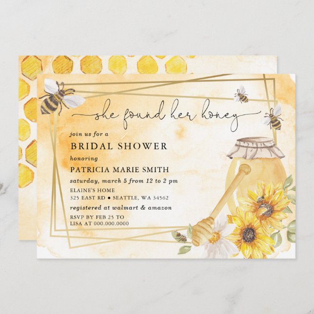 She Found Her Honey Floral Bee Bridal Shower Invitation (Front/Back)
